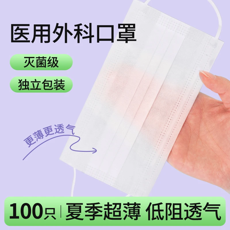 初医生成人夏季薄款医用外科口罩一次性白蓝色单独包装透气不闷