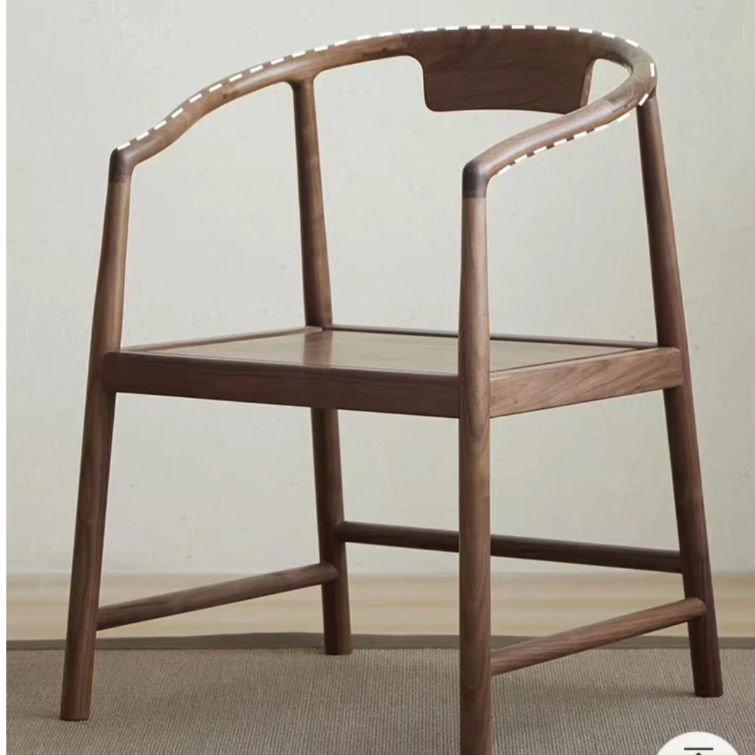 新中式禅意全实木圈椅实木椅茶椅书椅简约胡桃色家用茶桌椅书房