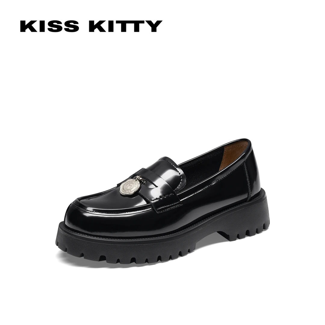 KISSKITTY英伦风乐福鞋JK小皮鞋一脚蹬圆头厚底单鞋SA54183-36