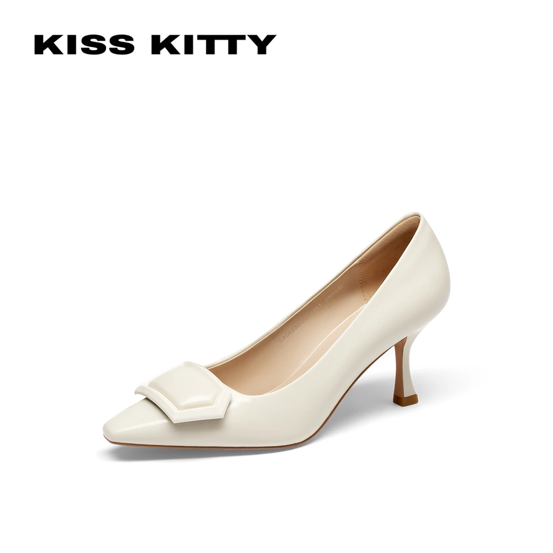 KISSKITTY方扣尖头浅口职场法式优雅气质性感细跟单鞋SA54530-81