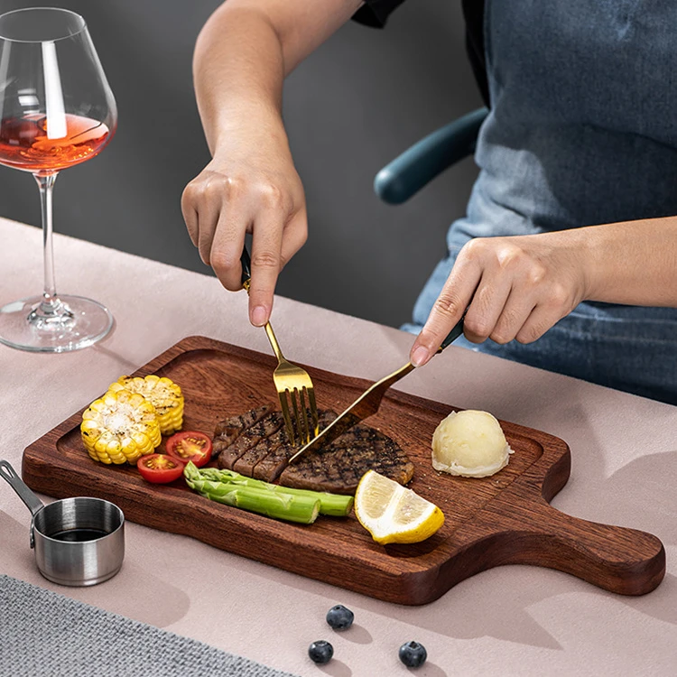 西餐盘木质牛排餐盘长方形托盘家用烧烤点心盘实木披萨板牛扒木盘