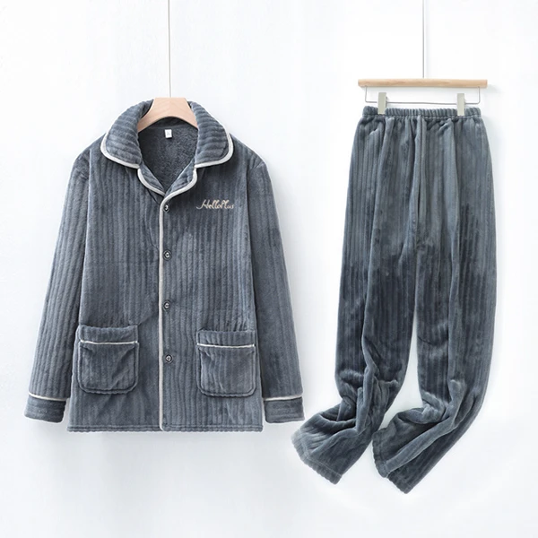 法兰绒家居服保暖睡衣女套装情侣款毛毛睡衣两件套装-026