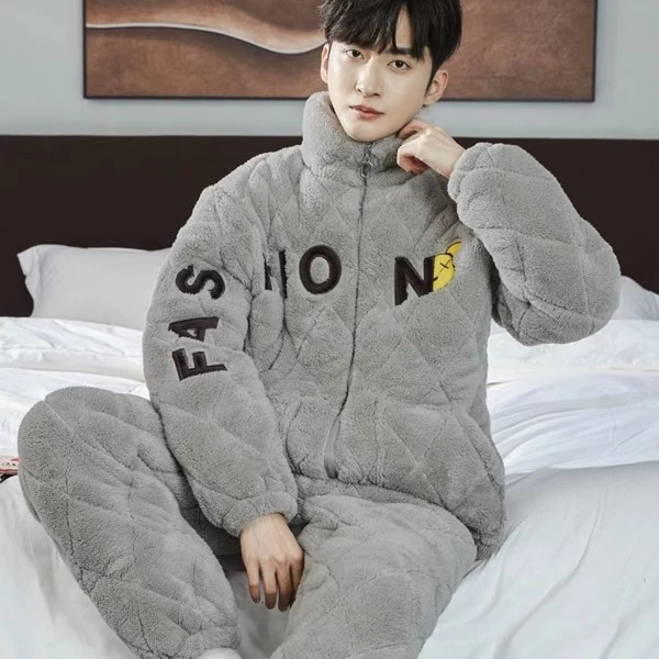 毛绒家居服男士休闲加绒加厚保暖宽松-JL103