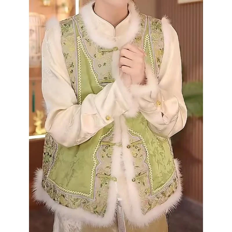 新中式双面双穿冬款夹棉加厚刺绣马甲2024D8490-薯条