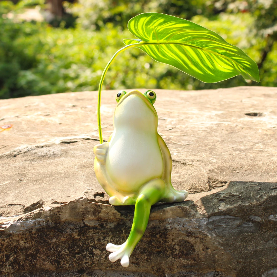 树叶乘凉青蛙摆件户外花园庭院鱼池鱼缸微景观布置造景桌面装饰品