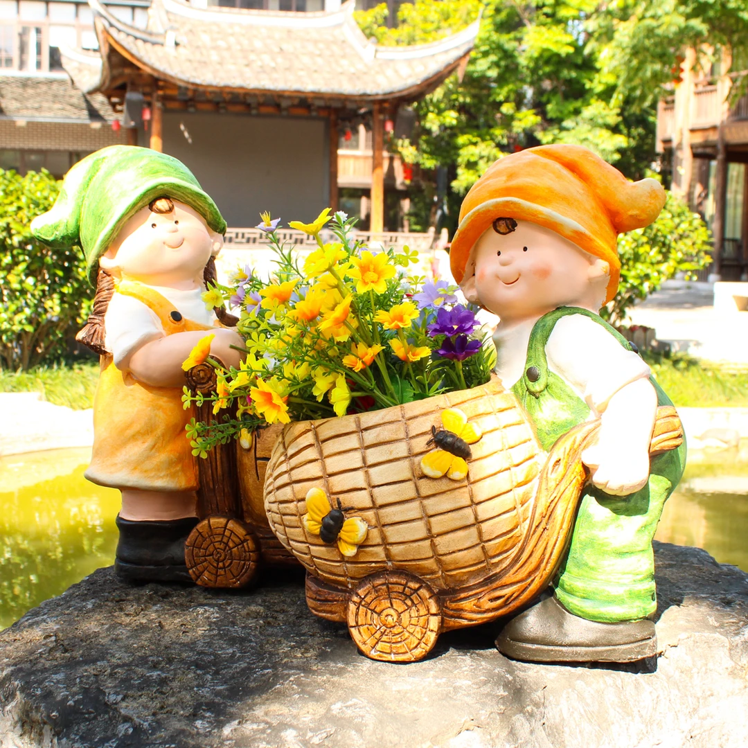 花园装饰创意女孩大号花盆种植阳台露台别墅民宿造景布置户外摆件