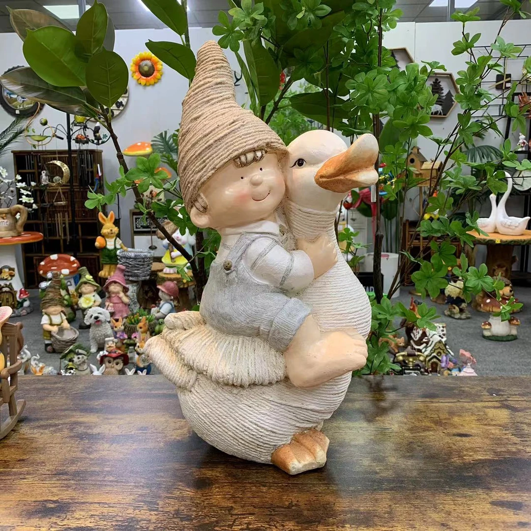 户外园艺摆件小男孩骑鹅摆件