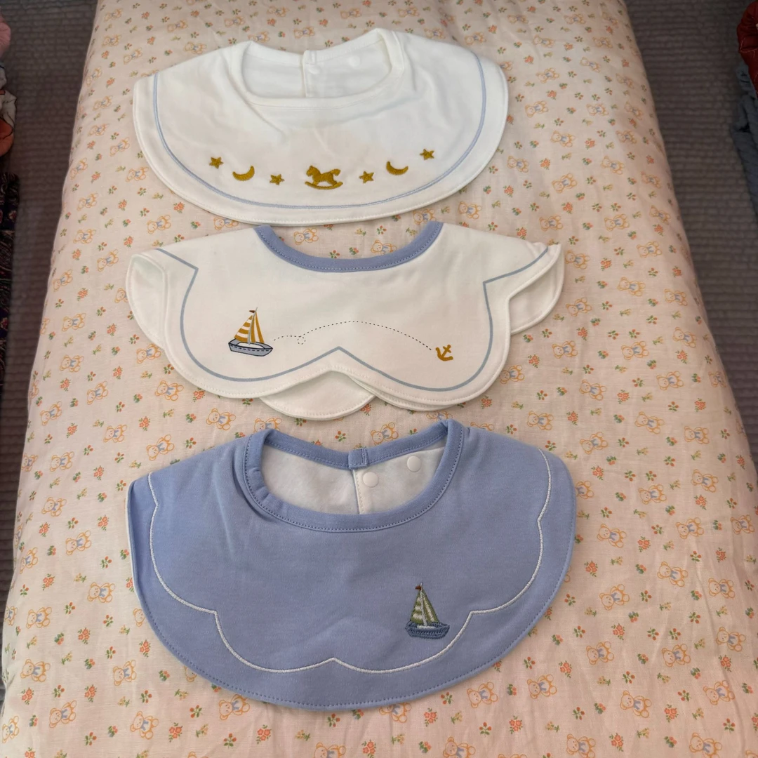 三条装！ins风花瓣口水巾360可旋转a类新生儿全棉小围嘴防吐奶围兜