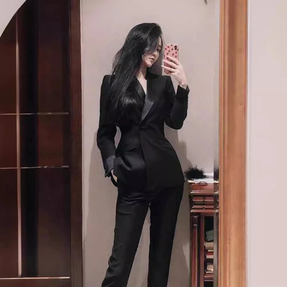 干练气质女装高级感黑色西装套装小个子职业女神范高端西服两件套