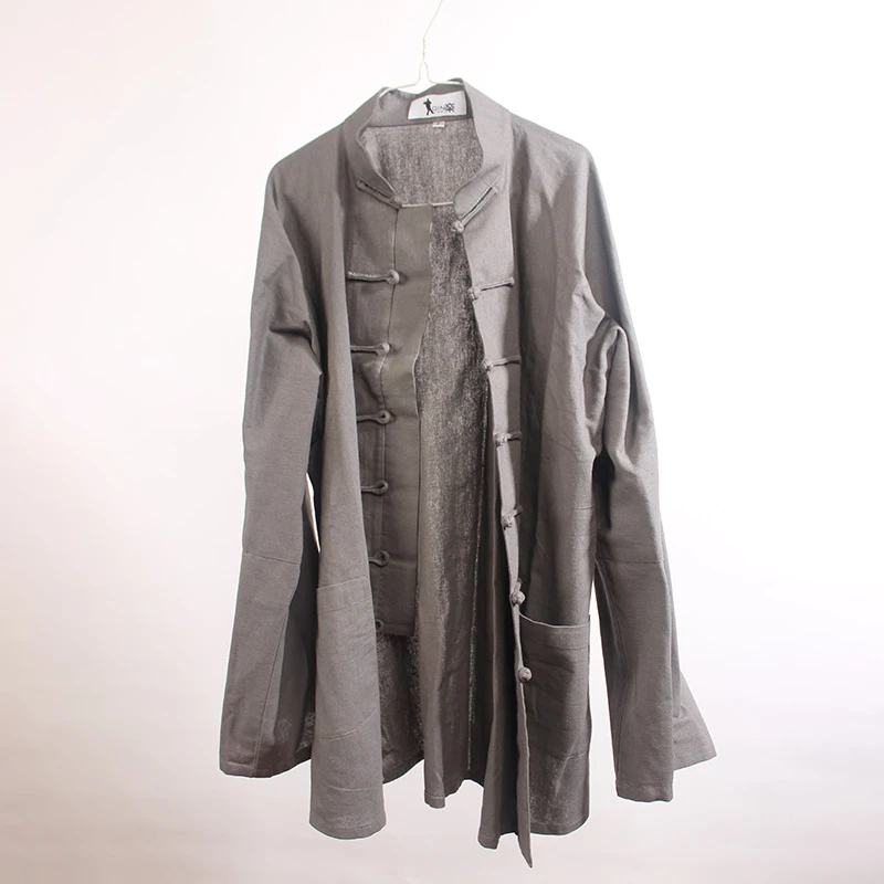 杭州德芳夏季太极拳武术服装长袖棉麻透气舒适唐装灰色立领男功夫