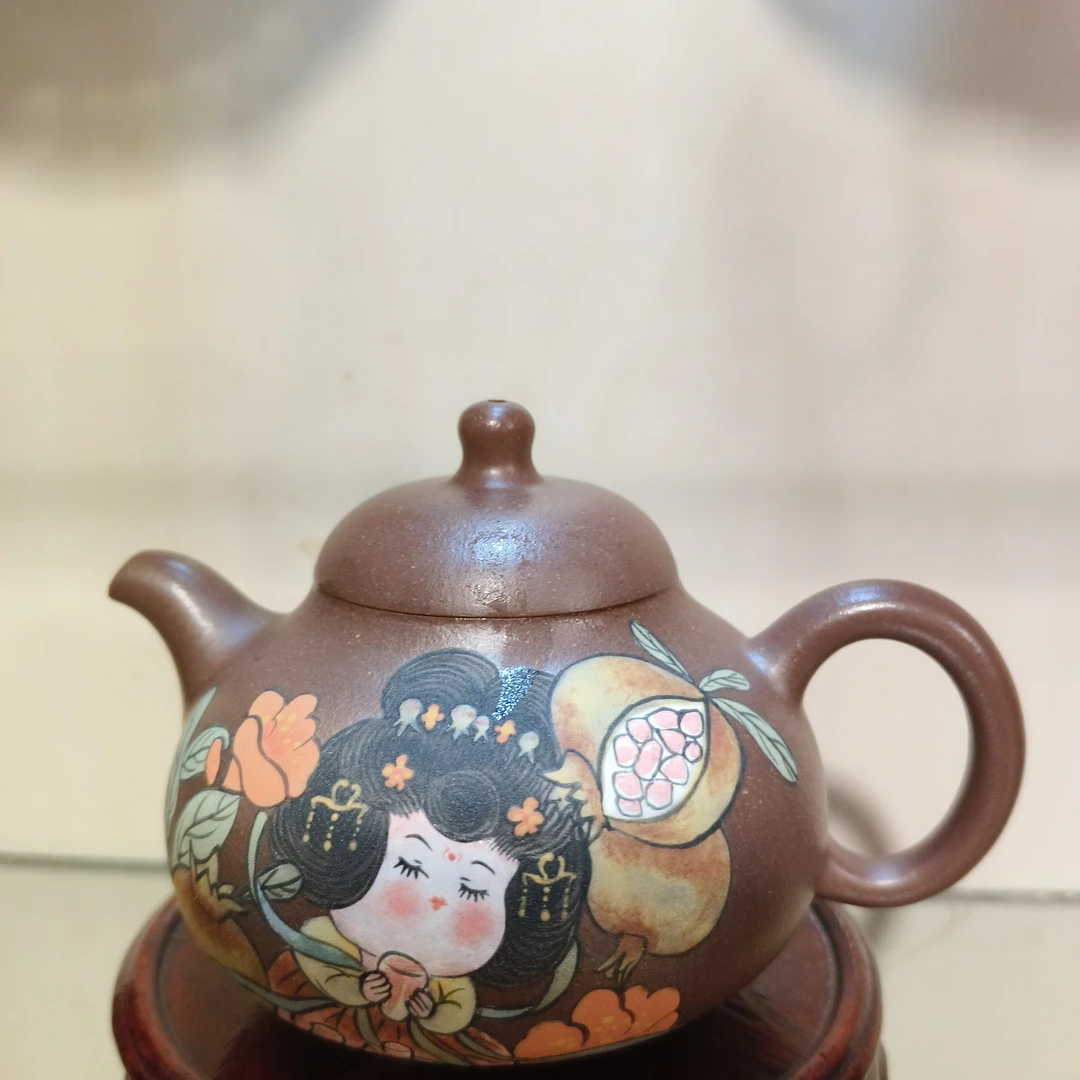 紫砂泥绘胖唐人乳鼎壶150毫升手工茶壶