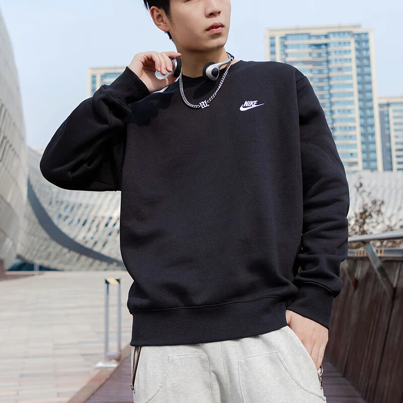 Nike耐克加绒卫衣正品经典运动休闲刺绣标志圆领套头衫BV2663-010