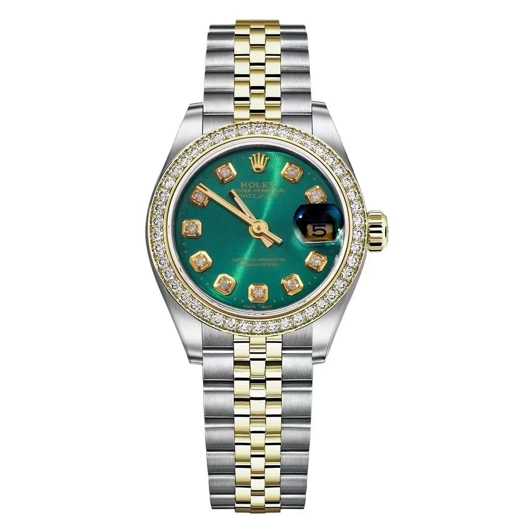 99新 Rolex/劳力士 日志69173/26mm/间金后镶钻/绿盘钢带