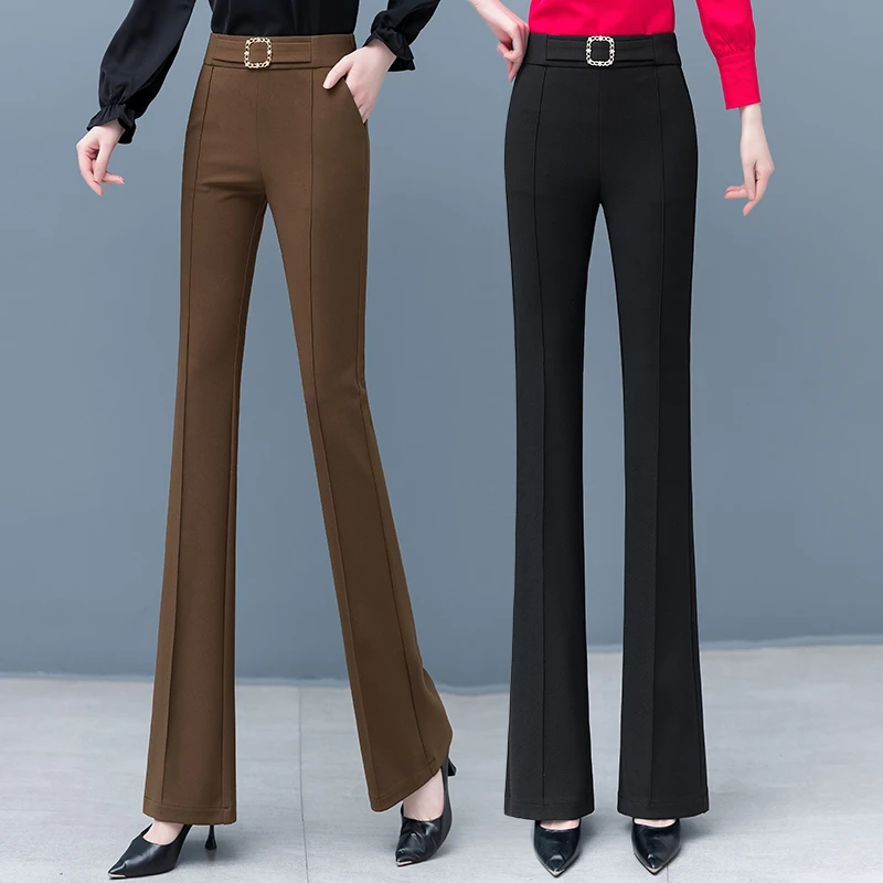 高腰黑色微喇裤女2024秋冬新款修身百搭显瘦垂感宽松直筒喇叭裤子