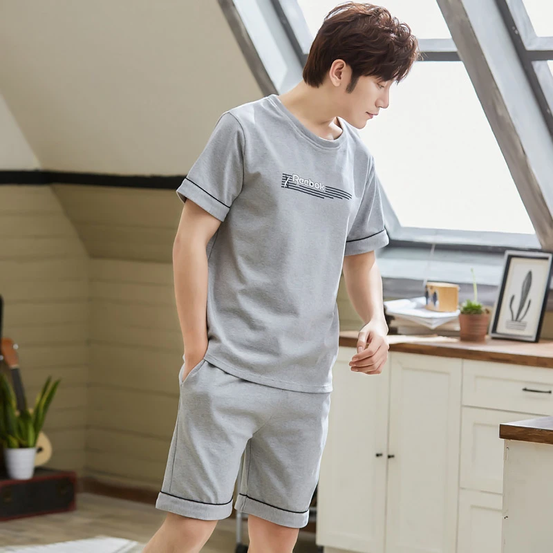 睡衣男士夏季棉短袖短裤家居服夏天薄款棉休闲加大码套装外穿