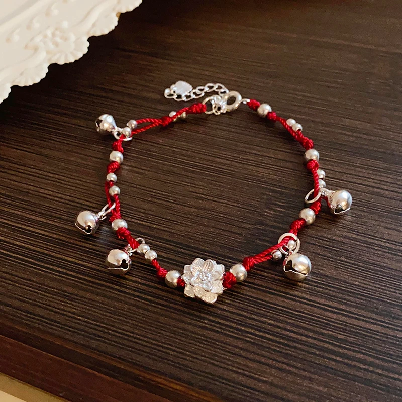 铜合金手链 梅姐饰品 2004 新中式莲花铃铛手链编织手绳