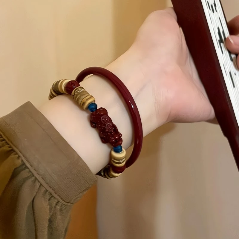 铜合金手镯 梅姐饰品2379 新中式复古风貔貅手镯女设计感椰壳手串