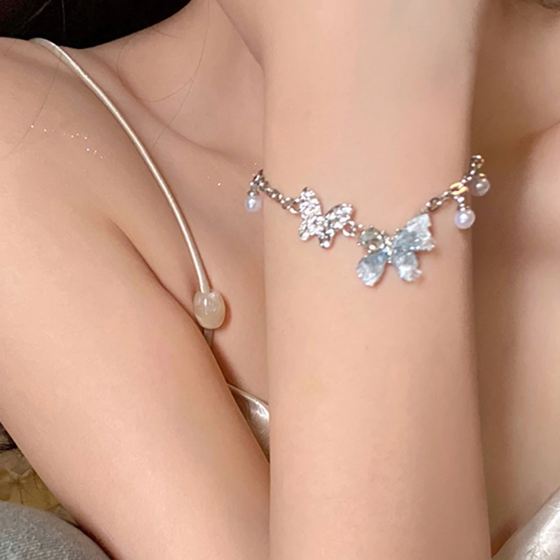 铜合金手链 梅姐饰品2123 渐变蓝色蝴蝶手链女小众设计感手饰