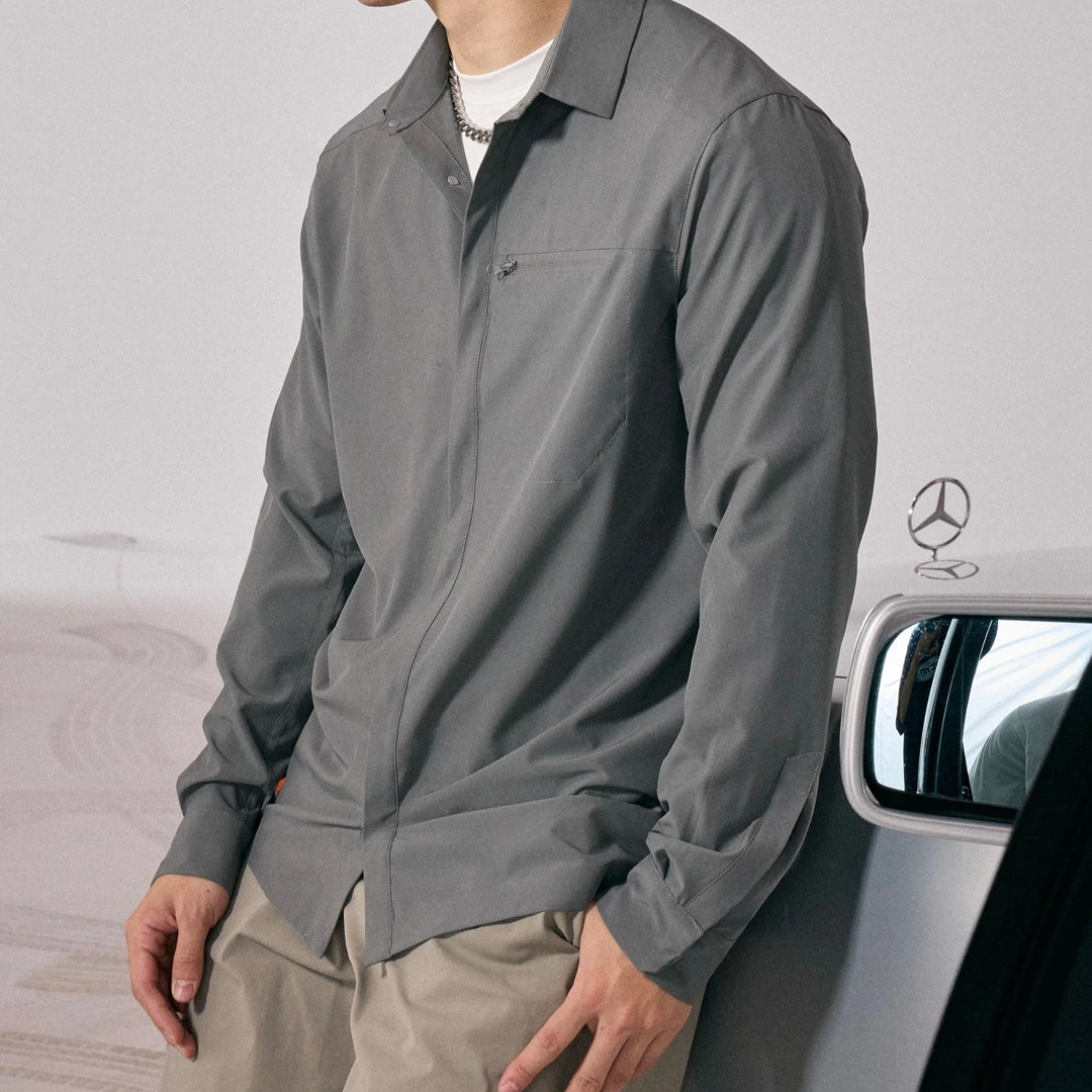 【GGG】天际线 秋季男士丝感爽滑纯色速干透气休闲户外长袖衬衣衬衫