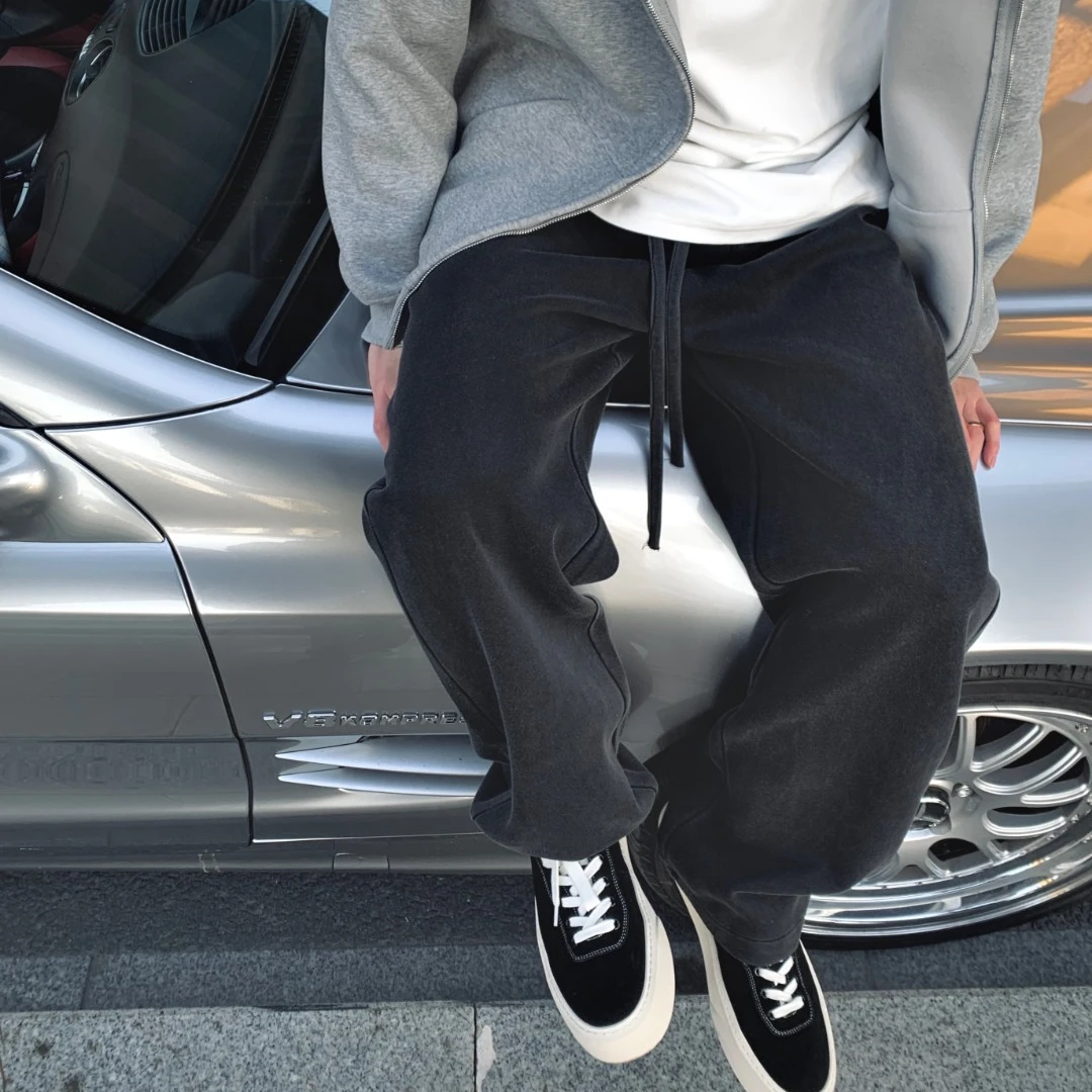 【GGG】2024ss秋季宽松直筒百搭重洗水做旧黑色发灰水洗卫裤休闲裤