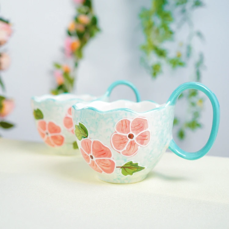 【蓁馨】星辰大海陶瓷手绘曲把杯大容量早餐杯燕麦杯浮雕耐热杯