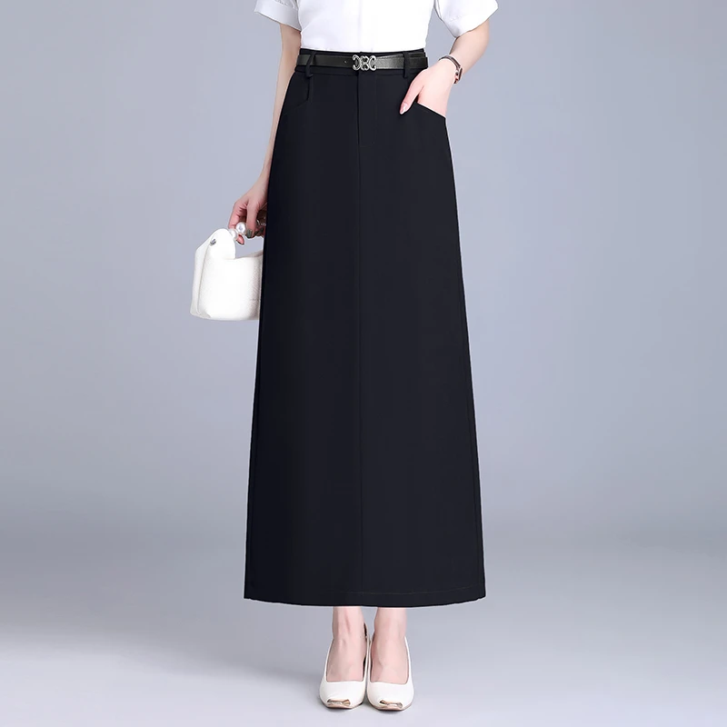 显瘦开叉长裙半身裙女秋冬季2024新款高腰大码气质包臀a字裙子