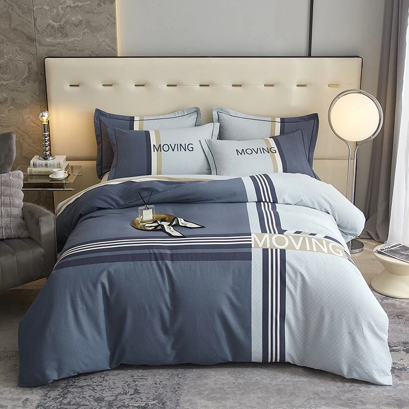 【小明】厚实纯棉四件套简约印花亲肤不掉色不起球-默舞