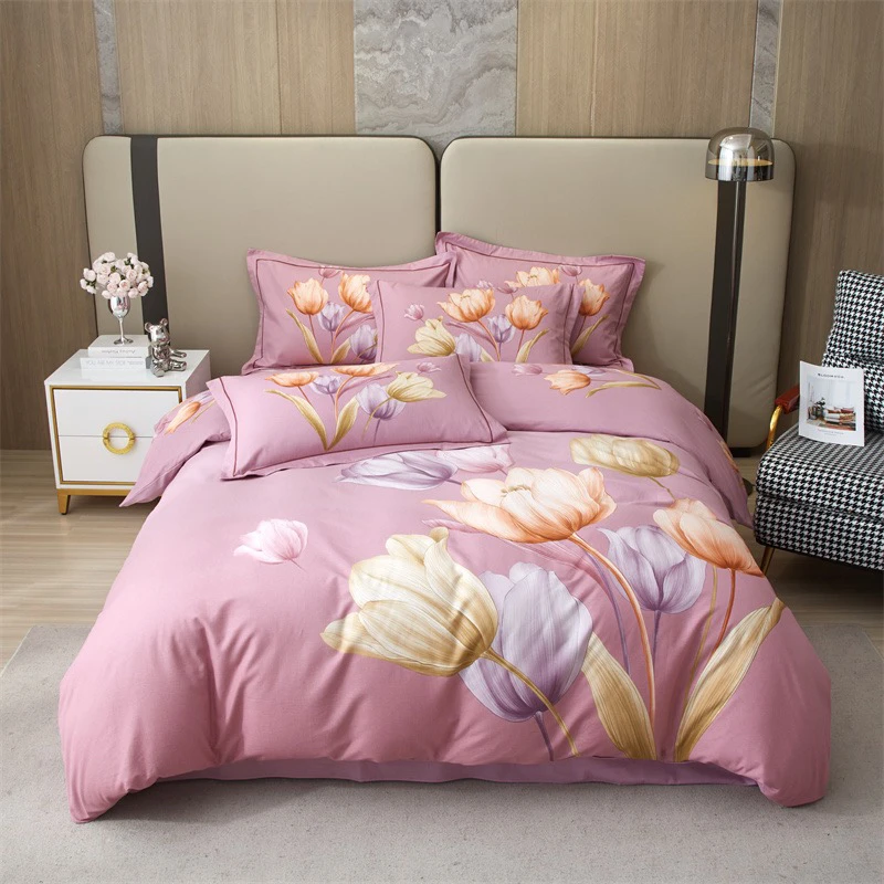 【小明】全棉四件套纯棉被套床单枕套~简单爱粉