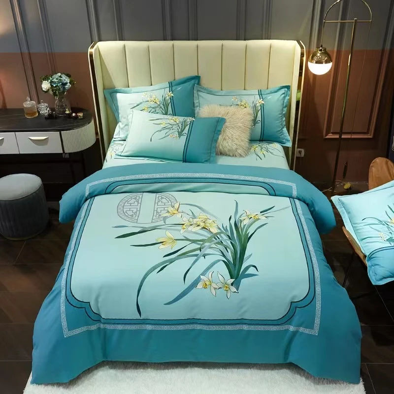 【小明】春江晓景 加厚斜纹纯棉四件套大版印花亲肤透气