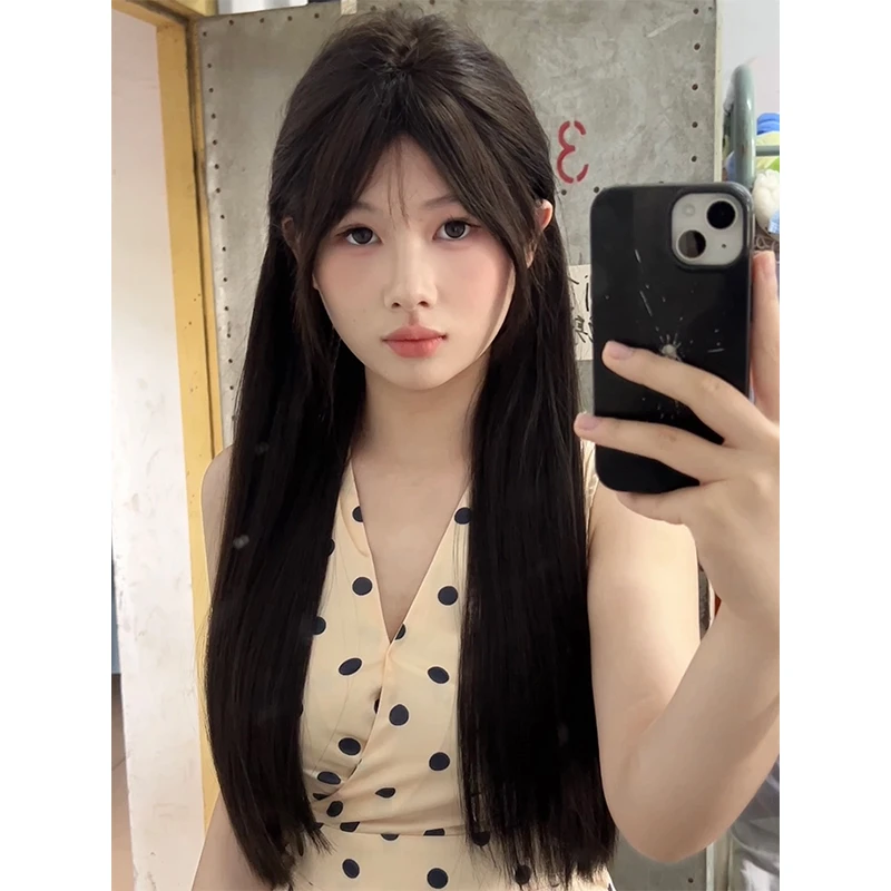 假发女长发全头套自龄黑色长直发蓬松仿真人发中分八字假发套气质