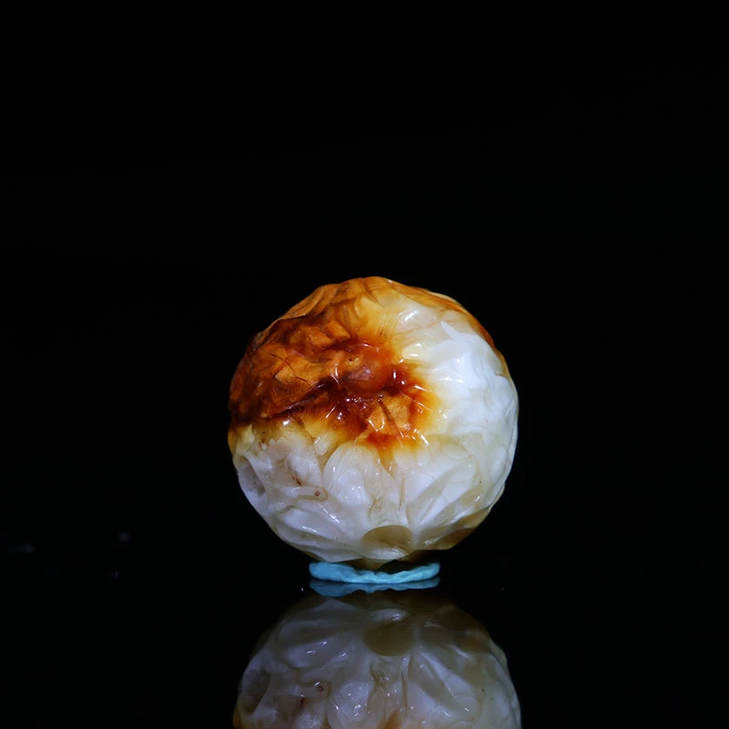 16蜜蜡圆珠珠子顶珠精工雕刻陨石纹沁色白蜡白花珠子蜜蜡配饰w41
