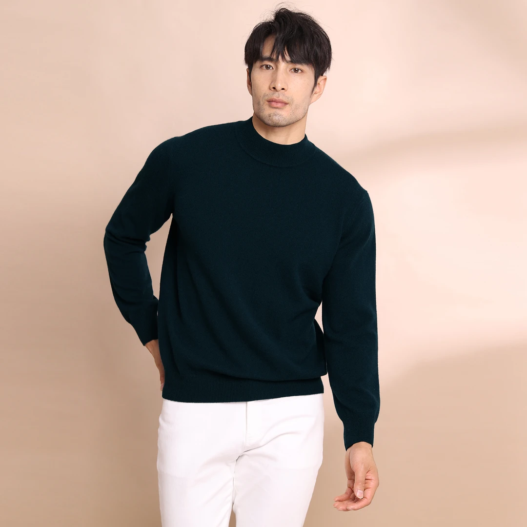 （中高领加厚羊毛衫男）高品质萨克逊超细四平针100%精纺羊毛百搭