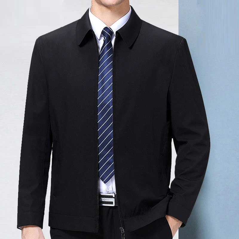 2025新款男士夹克翻领男装春秋季宽松中年爸爸装商务休闲外套茄克