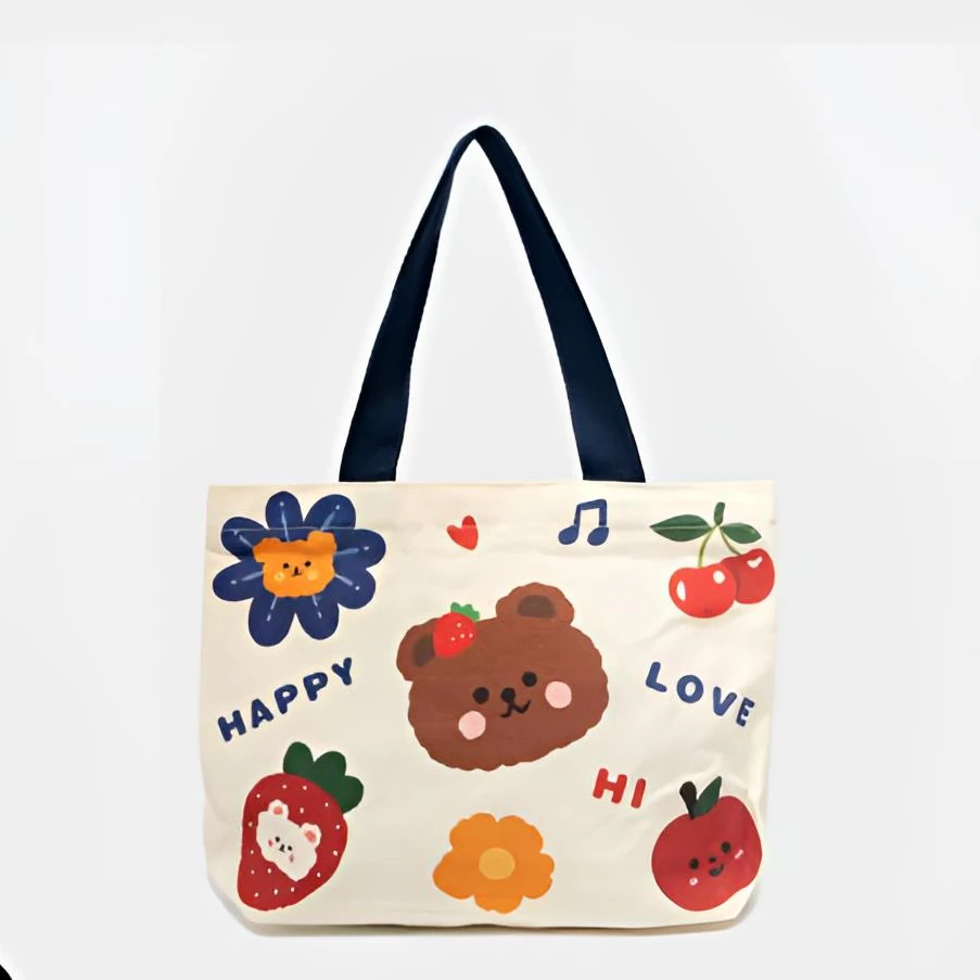 日系2024新款休闲时尚韩版便捷简约手提帆布包百搭印花包便携