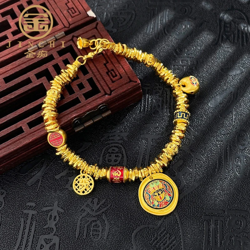 黄金手链女古法盘缠手串999足金黄财小胖福神国潮招财转运珠手链