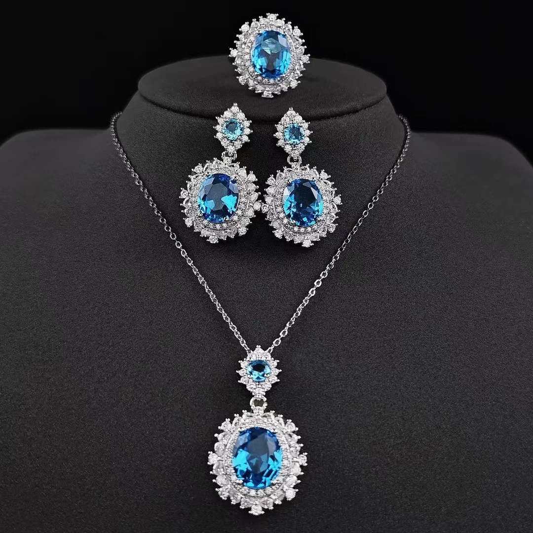 【现货现发】奢华贵气高级感蓝色海洋之心项链