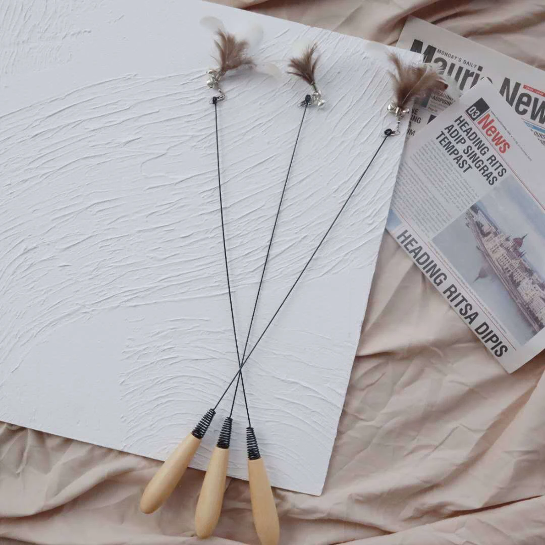 网红CFA赛级逗猫棒实木柄羽毛铃铛猫咪玩具可替换头幼猫逗猫神器