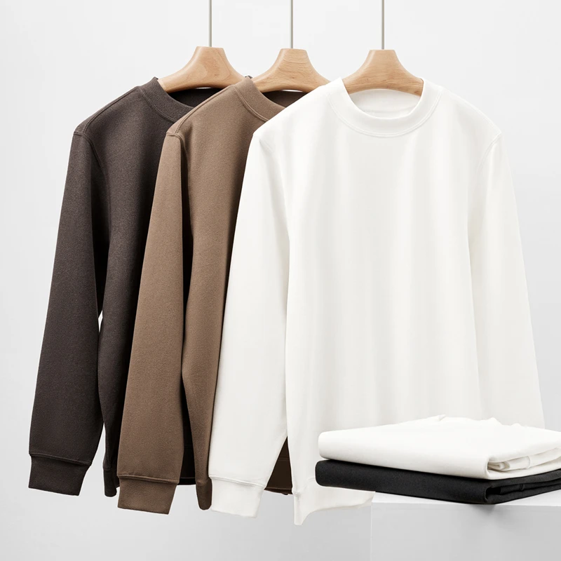 2024新款秋冬抗寒斜纹保暖长袖卫衣男小立领亲肤柔软打底时尚简约