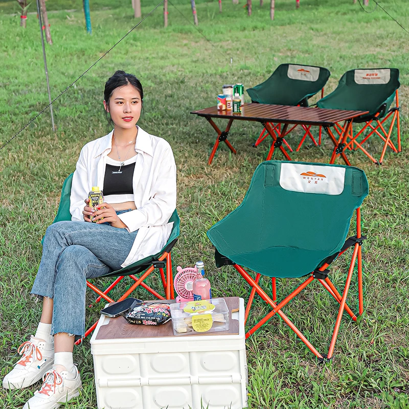 文嫣户外便携折叠月亮椅露营靠背户外钓鱼沙滩超轻双层加厚牛津布