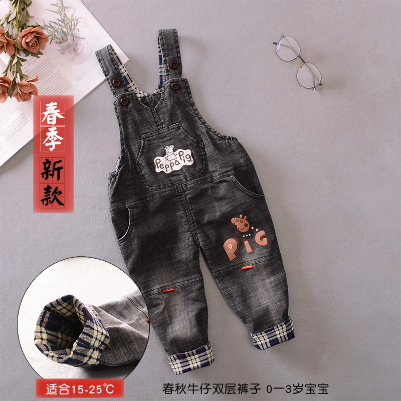 婴儿牛仔背带裤春秋双层1一3岁男女童牛仔裤春秋外穿洋气童装宝宝