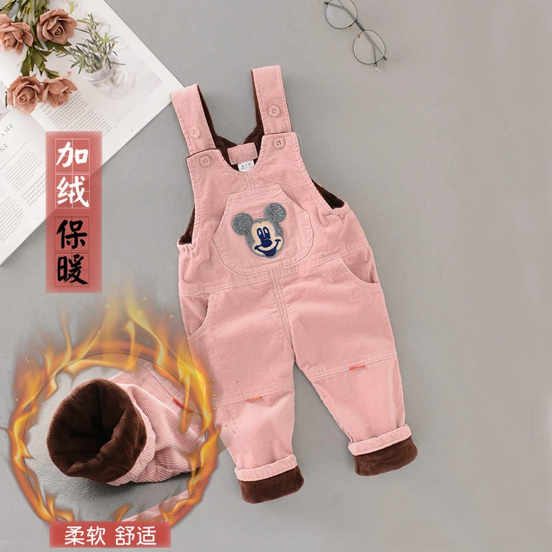 婴儿裤子秋冬加绒保暖灯芯绒0一3岁男童女童可开裆宝宝背带裤外穿
