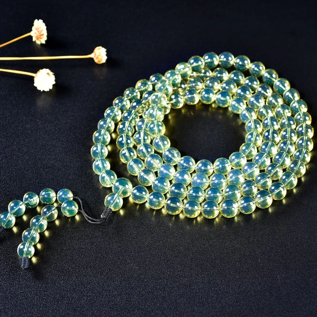 【绘世】天然琥珀墨西哥蓝珀3A净水级项链108佛珠圆珠链精致经典