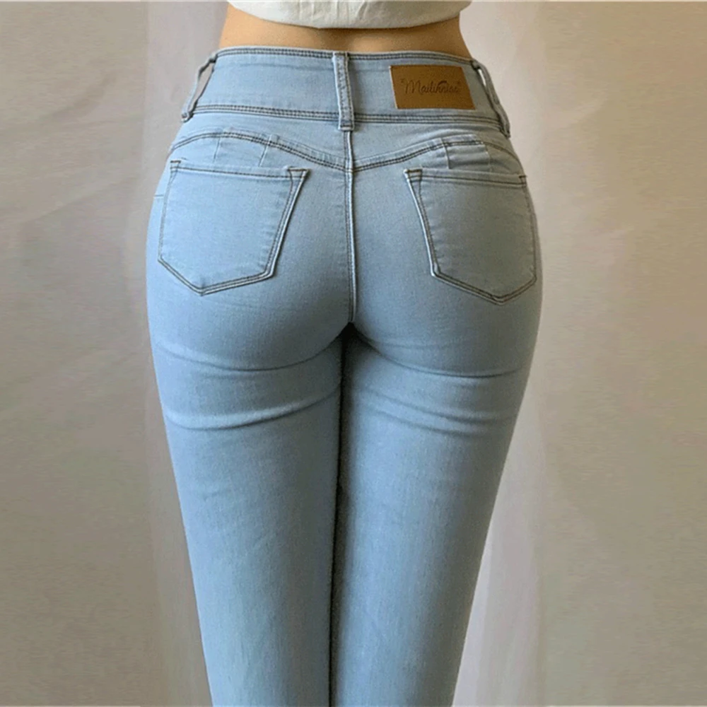 欧美风辣妹高腰紧身显瘦提臀性感小脚弹力铅笔裤牛仔裤女春秋新款