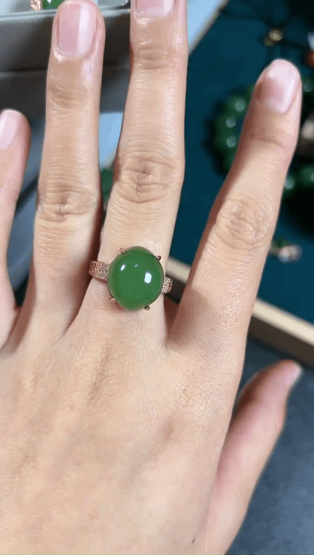 【闪购商品】和田玉（碧玉）戒指银S925镶嵌碧玉