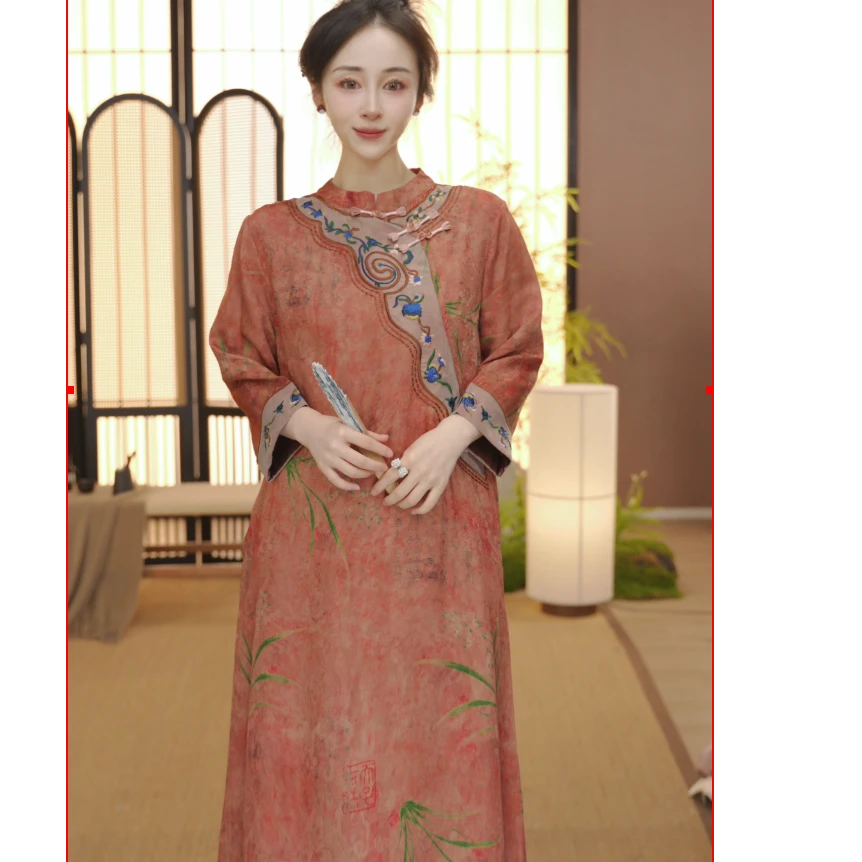 （岁岁暖）连衣裙改良中式斜襟春夏季女装宽松连衣裙 FS2411404