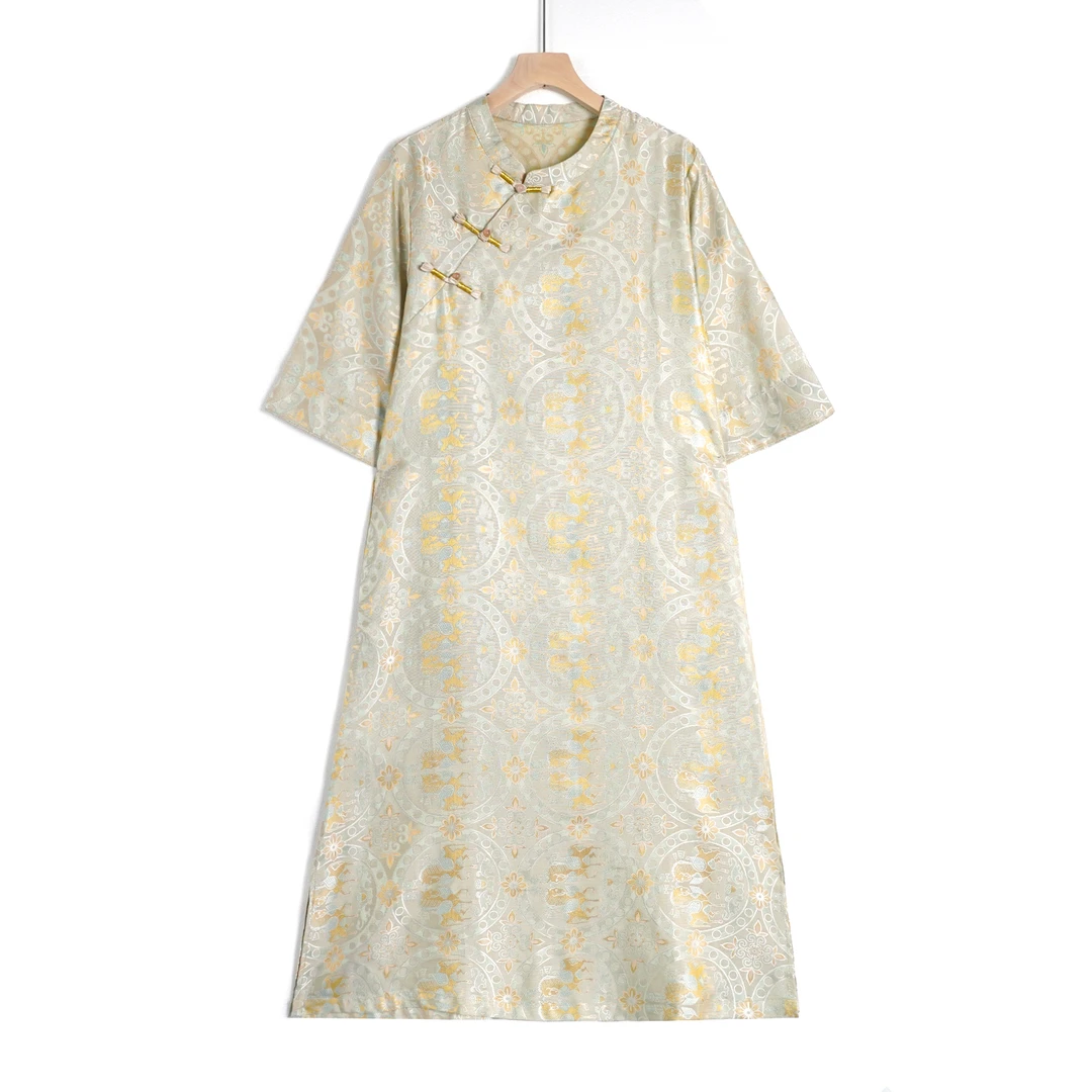 （清宫辞）金面提花改良中式斜襟春夏季女装宽松连衣裙 FS2411304