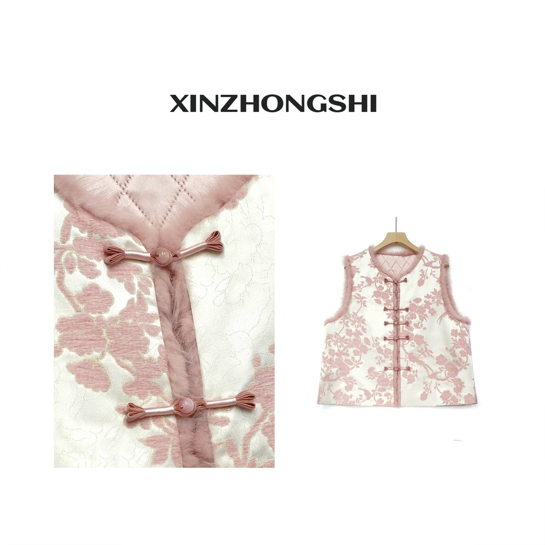 新中式2024秋冬上新粉色百搭提花马甲红人上新FB24111101