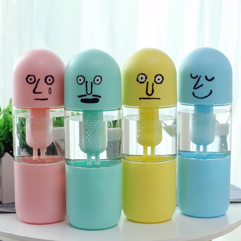 新疆包邮简约清新便携学生版简约防摔榨汁茶漏水杯可爱创意提绳杯