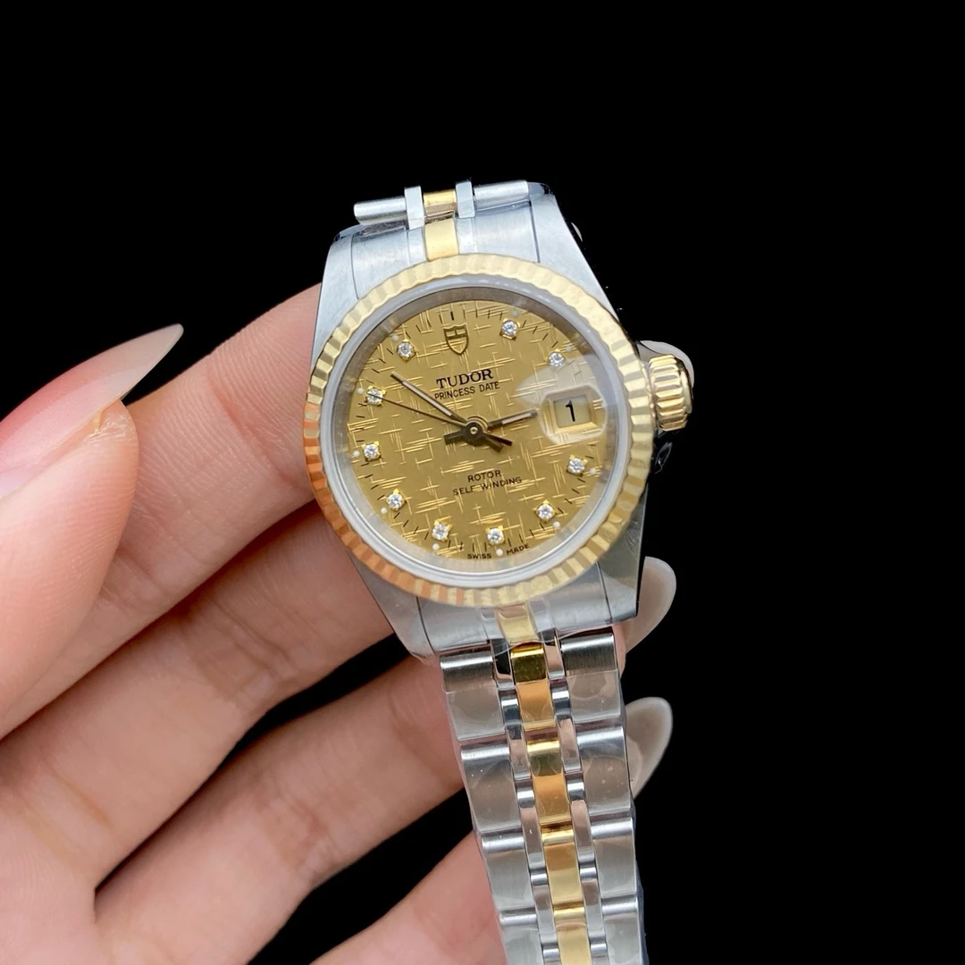99新 TUDOR/帝舵 /公主系列/日历显示/全套内钻/间金女士机械腕表