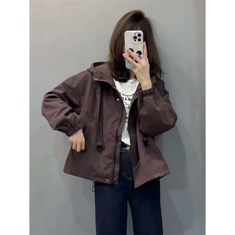 时尚连帽短款夹棉冲锋衣外套女2025冬季新款棉衣宽松休闲显瘦上衣